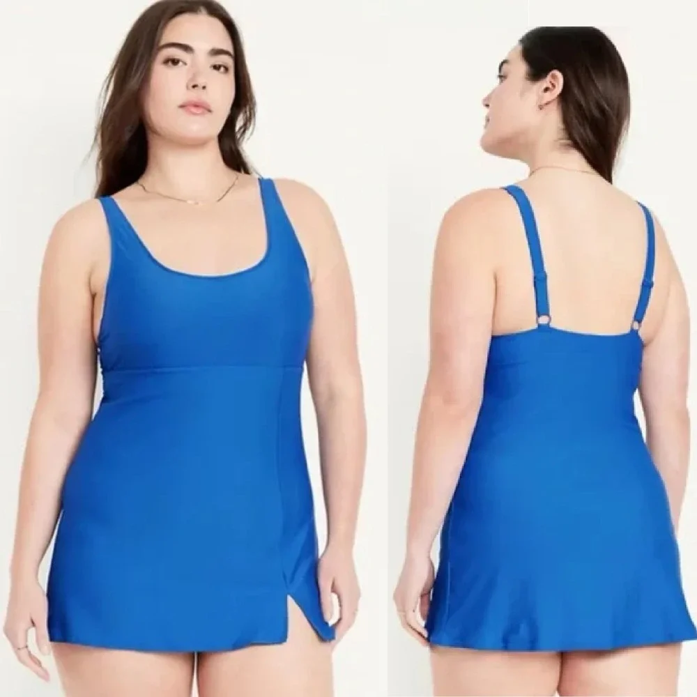 Old Navy Swim Dress XXL Sapphire Blue One Piece Swimsuit Skirted UPF Beach‎ NWT